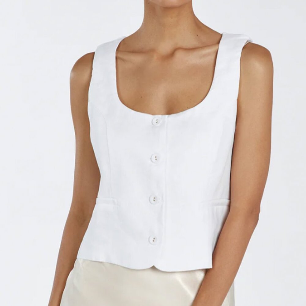 DISSH Oscar Scoop Neck Linen Vest in White